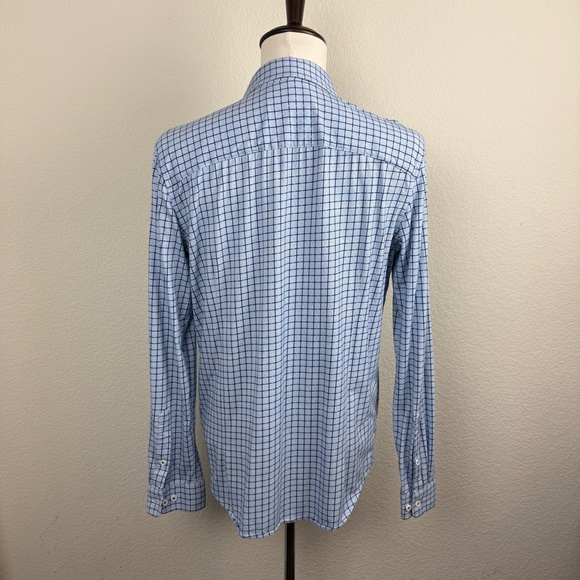 Butter Cloth Shirt Mens Large Blue Grid Check Flip Cuff Regular Fit Lightweight - Picture 5 of 7